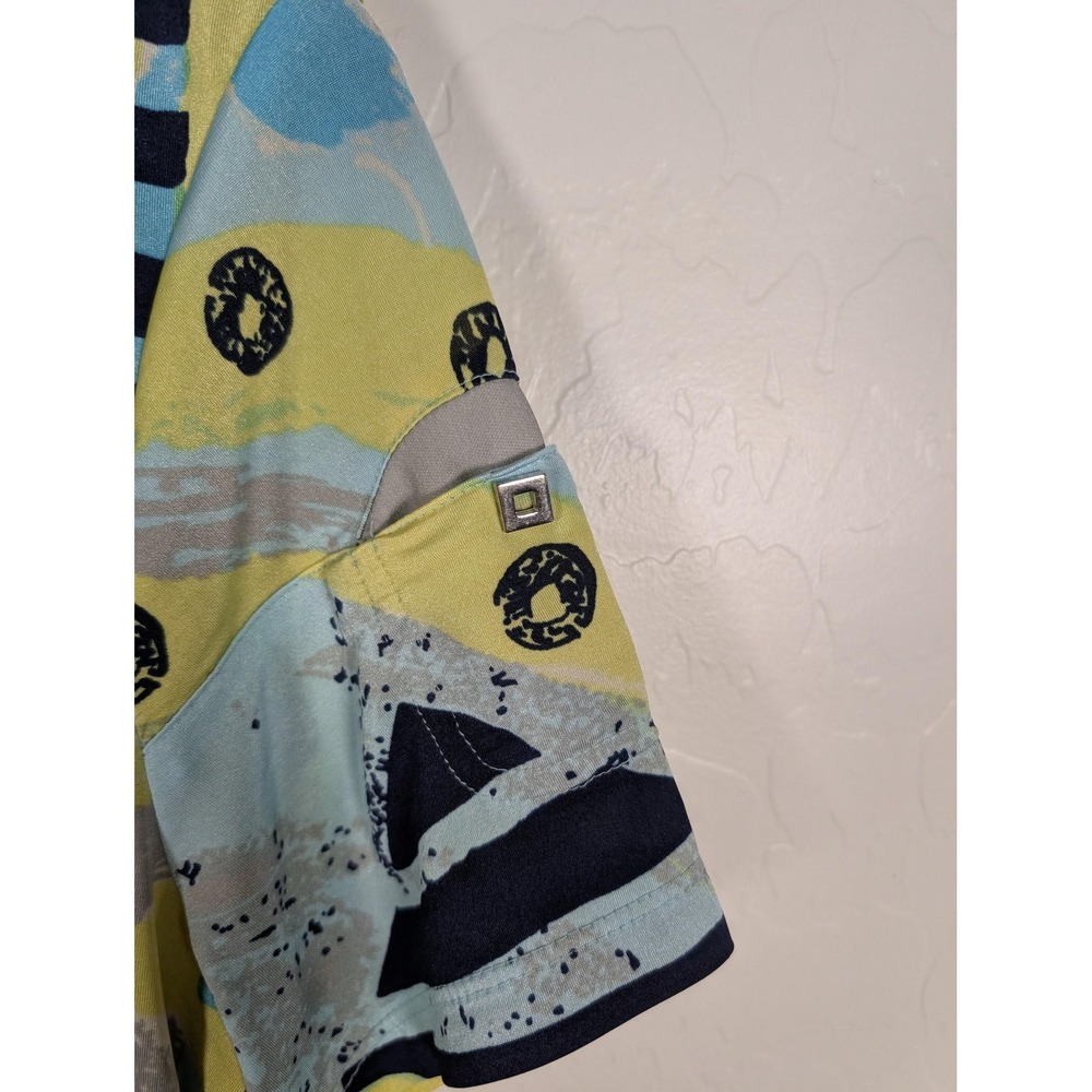 Jamie Sadock Polo Shirt Womens Medium Blue Yellow Abstract Golf Short Sleeve Top - Picture 4 of 11